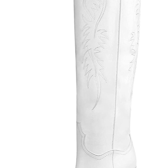 Country Cowboy cowgirl white knee high heels block boots - Picture 7 of 16